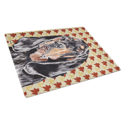 Caroline's Treasures Coonhound Fall Leaves Glass Cutting Board Large