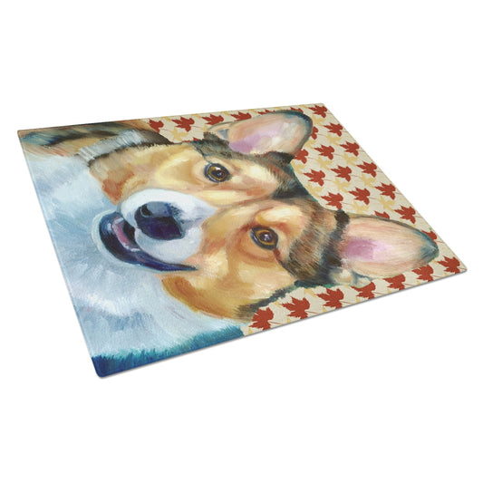 Caroline's Treasures Corgi Fall Leaves Glass Cutting Board Large
