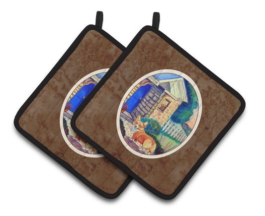 Caroline's Treasures Corgi at the Cottage Pair of Pot Holders