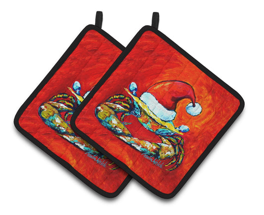 Caroline's Treasures Crab in Santa Hat Santa Claws Pair of Pot Holders