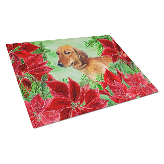 Caroline's Treasures Dachshund Poinsettas Glass Cutting Board Large