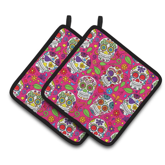 Caroline's Treasures Day of the Dead Pink Pair of Pot Holders