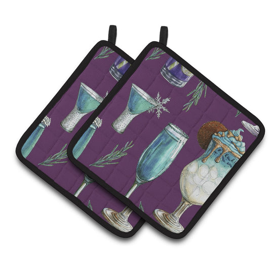 Caroline's Treasures Drinks and Cocktails Purple Pair of Pot Holders