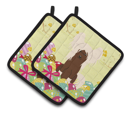 Caroline's Treasures Easter Chinese Crested Cream Pair of Pot Holders