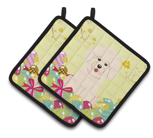 Easter Eggs Bichon Frise Pair of Pot Holders