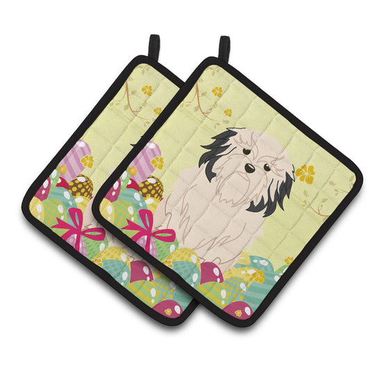 Caroline's Treasures Easter Eggs Lowchen Pair of Pot Holders