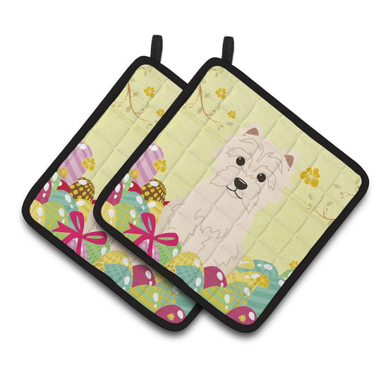 Caroline's Treasures Easter Eggs Westie Pair of Pot Holders