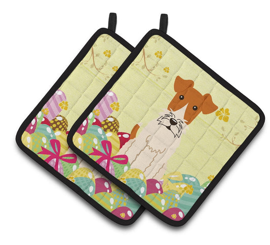Caroline's Treasures Easter Eggs Wire Fox Terrier Pair of Pot Holders