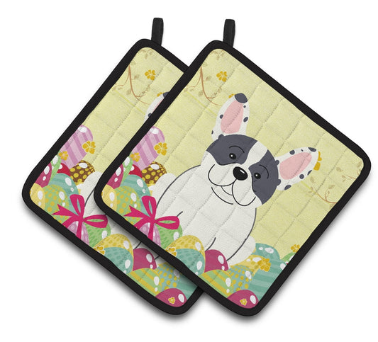 Caroline's Treasures Easter French Bulldog Piebald Pair of Pot Holders