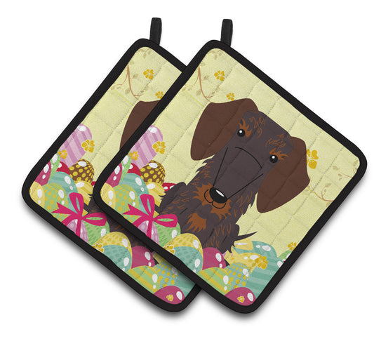 Caroline's Treasures Easter Wire Haired Dachshund Pair of Pot Holders