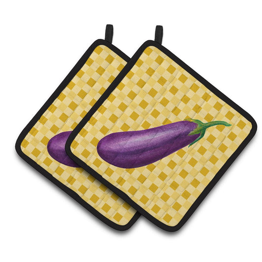 Caroline's Treasures Eggplant on Basketweave Pair of Pot Holders