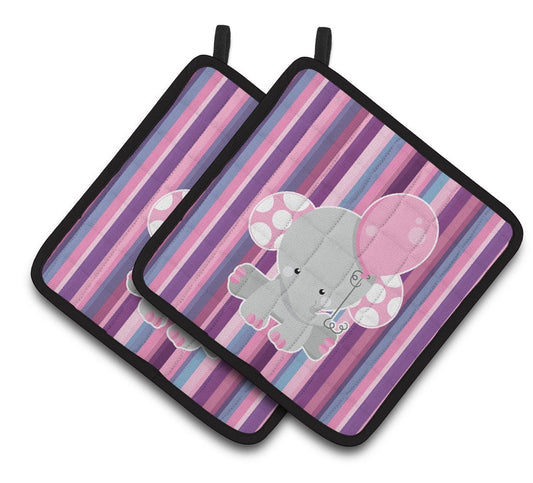Elephant on Stripes Pair of Pot Holders