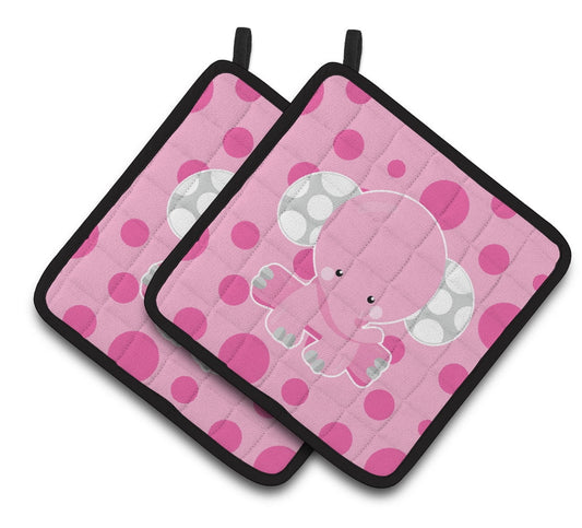 Caroline's Treasures Elephant with Pink Polkadots Pair of Pot Holders