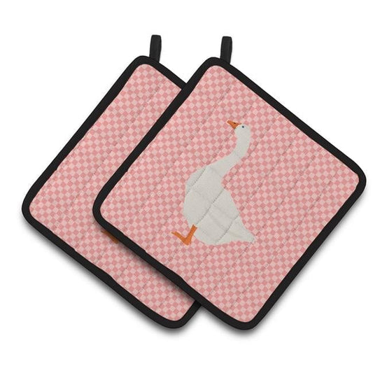 Caroline's Treasures Embden Goose Pink Check Pair of Pot Holders