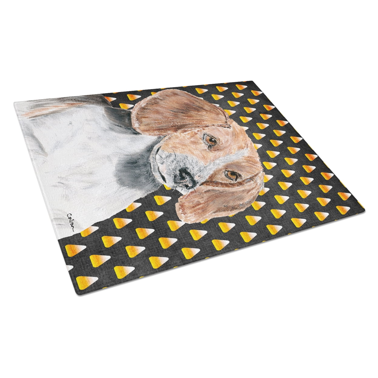 Caroline's Treasures English Foxhound Halloween Candy Corn Glass Cutting Board Large