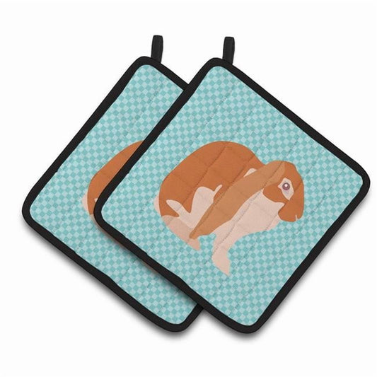 Caroline's Treasures English Lop Rabbit Blue Check Pair of Pot Holders
