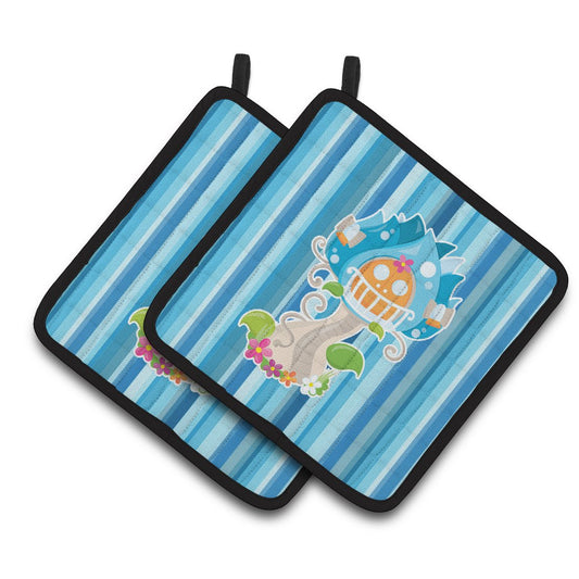 Fairy House Blue Stripes Pair of Pot Holders