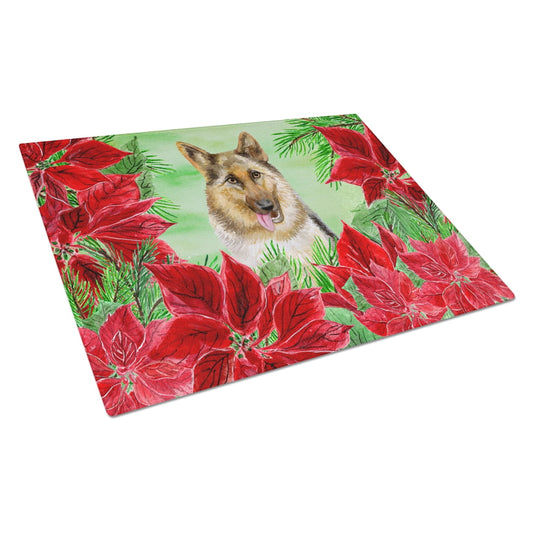 Caroline's Treasures German Shepherd Poinsettas Glass Cutting Board Large