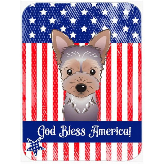 Caroline's Treasures God Bless Flag with Yorkie Puppy Glass Cutting Board Large