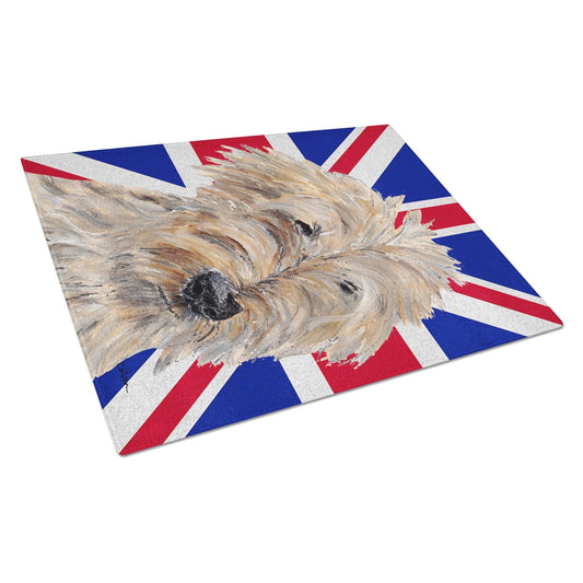 Caroline's Treasures Golden Doodle with English Union Jack British Flag Glass Cutting Board Large Size