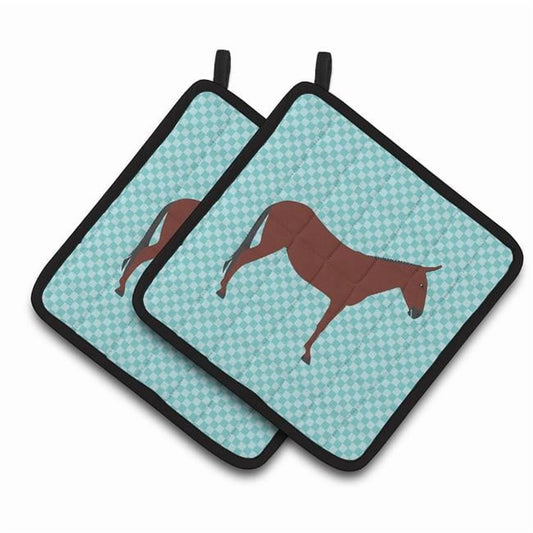 Caroline's Treasures Hinny Horse Donkey Blue Check Pair of Pot Holders