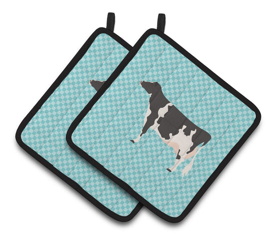 Caroline's Treasures Holstein Cow Blue Check Pair of Pot Holders