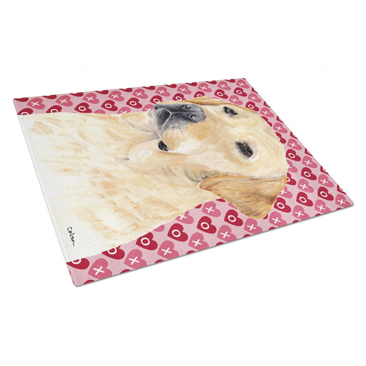 Caroline's Treasures Labrador Yellow Hearts Love and Valentine's Day Glass Cutting Board Large