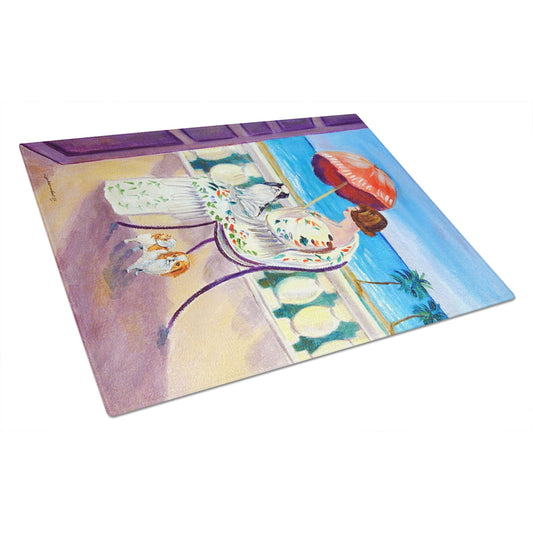 Caroline's Treasures Lady with her Japanese Chin Glass Cutting Board Large