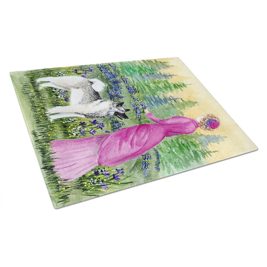 Caroline's Treasures Lady with her Norwegian Elkhound Glass Cutting Board Large