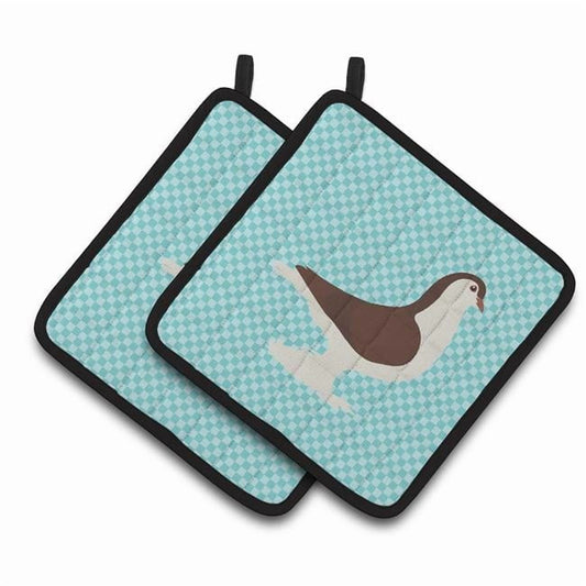 Caroline's Treasures Large Pigeon Blue Check Pair of Pot Holders