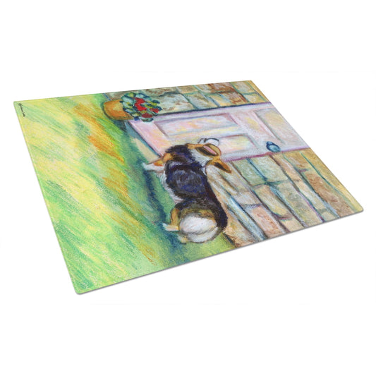 Caroline's Treasures Let me in Corgi Glass Cutting Board Large