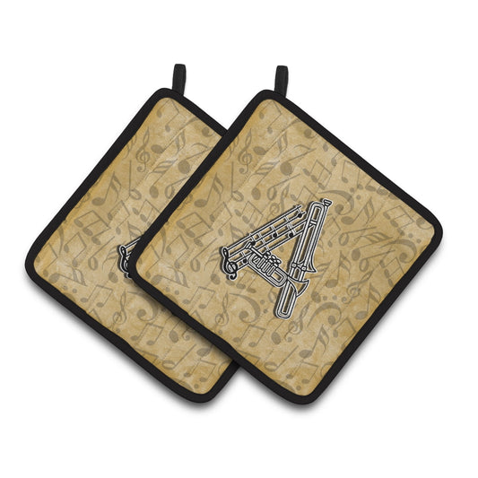 Caroline's Treasures Letter A Musical Instrument Alphabet Pair of Pot Holders