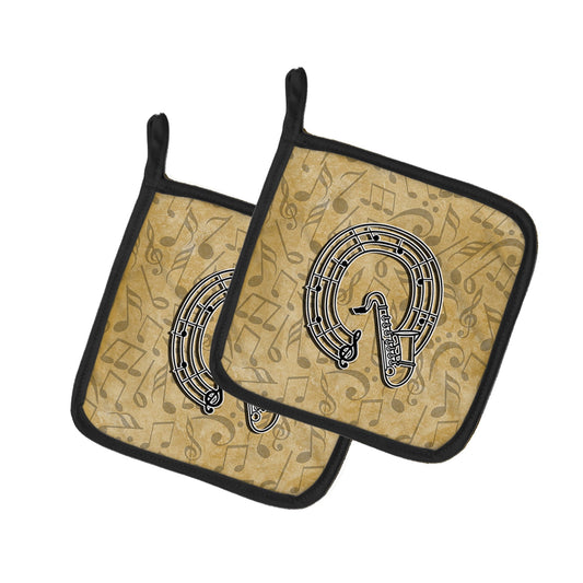 Caroline's Treasures Letter Q Musical Instrument Alphabet Pair of Pot Holders