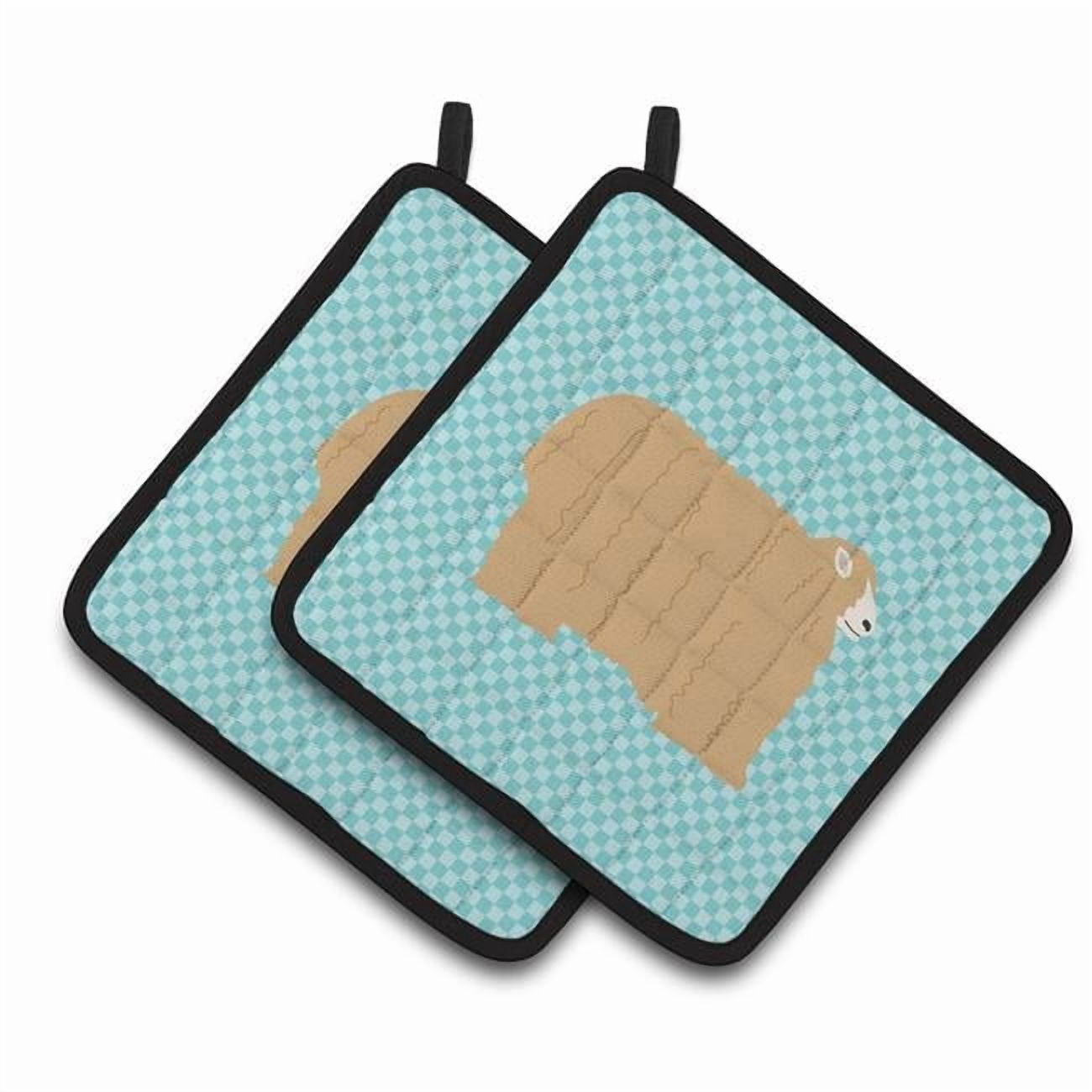 Caroline's Treasures Lincoln Longwool Sheep Blue Check Pair of Pot Holders