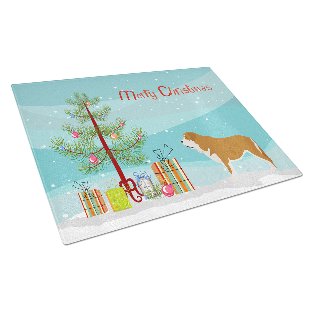 Caroline's Treasures Mastin Epanol Spanish Mastiff Christmas Glass Cutting Board Large