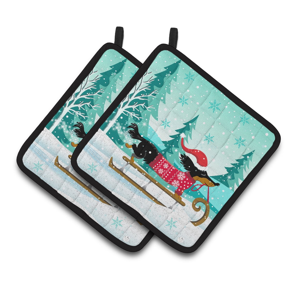 Caroline's Treasures Merry Christmas Dachshund Pair of Pot Holders