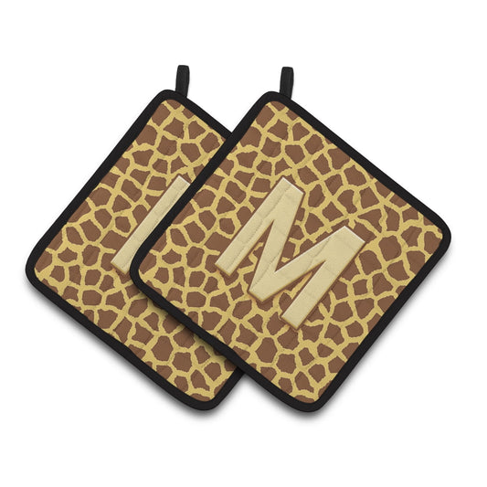 Caroline's Treasures Monogram Initial M Giraffe Pair of Pot Holders