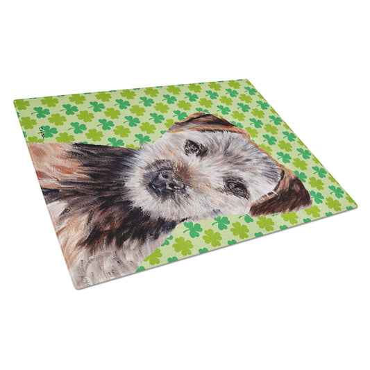 Caroline's Treasures Norfolk Terrier Puppy Lucky Shamrock St. Patrick's Day Glass Cutting Board Large Size