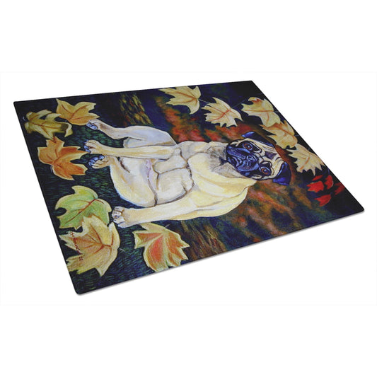 Old Fawn Pug in fall Glass Cutting Board Large