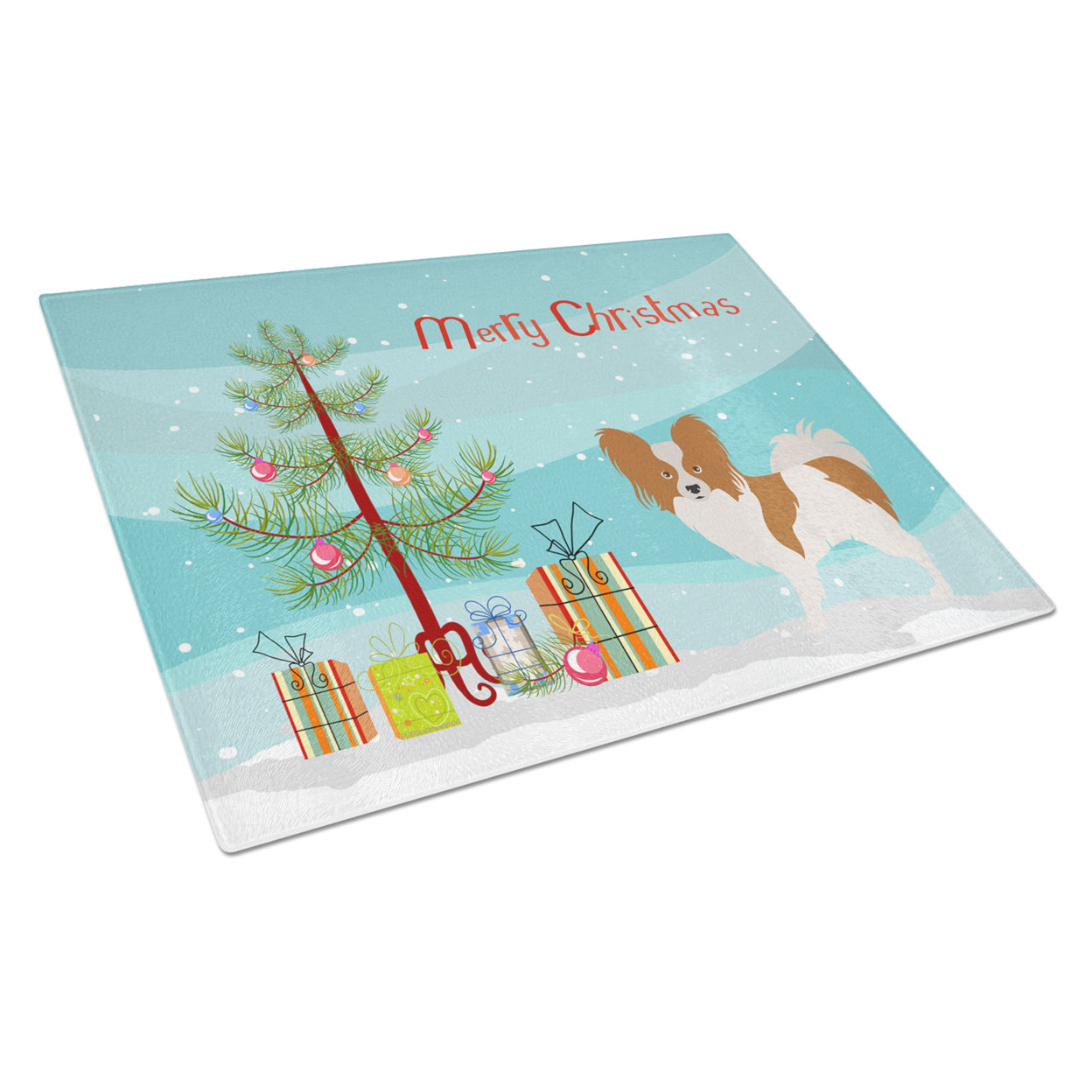 Caroline's Treasures Papillon Christmas Glass Cutting Board Large