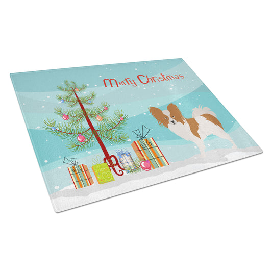 Caroline's Treasures Papillon Christmas Glass Cutting Board Large
