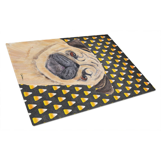 Caroline's Treasures Pug Candy Corn Halloween Portrait Glass Cutting Board Large