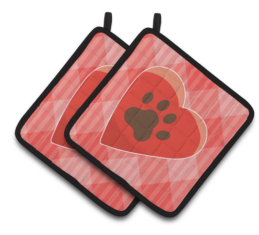 Caroline's Treasures Puppy Pawprint Heart Pair of Pot Holders