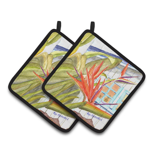 Caroline's Treasures RDR2005PTHD Flower - Bird of Paradise Pair of Pot Holders, 7.5HX7.5W, multicolor