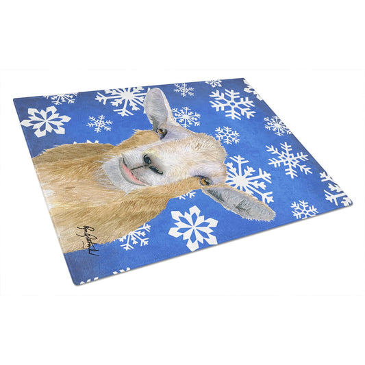 Caroline's Treasures RDR3023LCB Goat Winter Snowflakes Holiday Glass Cutting Board Large, 12H x 16W, multicolor