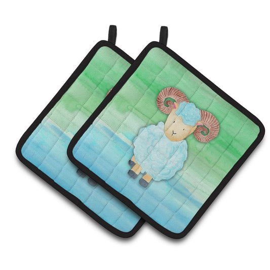 Caroline's Treasures Ram Sheep Watercolor Pair of Pot Holders