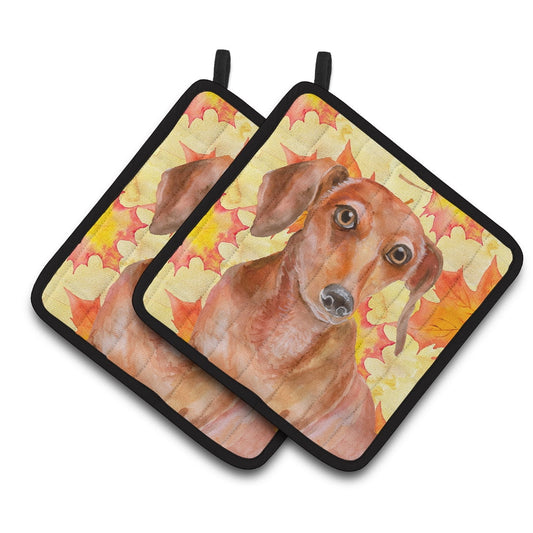 Caroline's Treasures Red Dachshund Fall Pair of Pot Holders