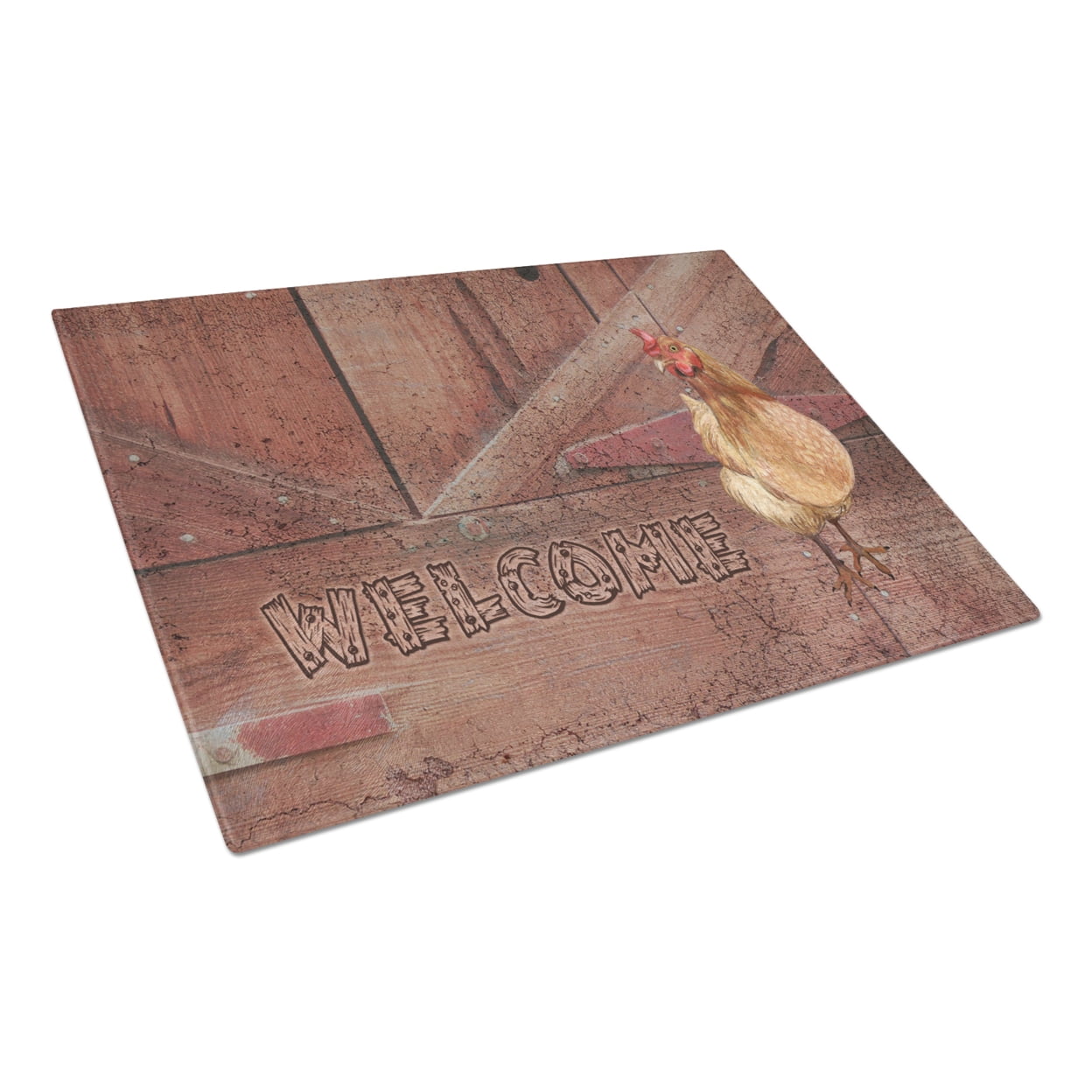 Caroline's Treasures SB3075LCB Welcome Chicken Glass Cutting Board Large, 12H x 16W, multicolor