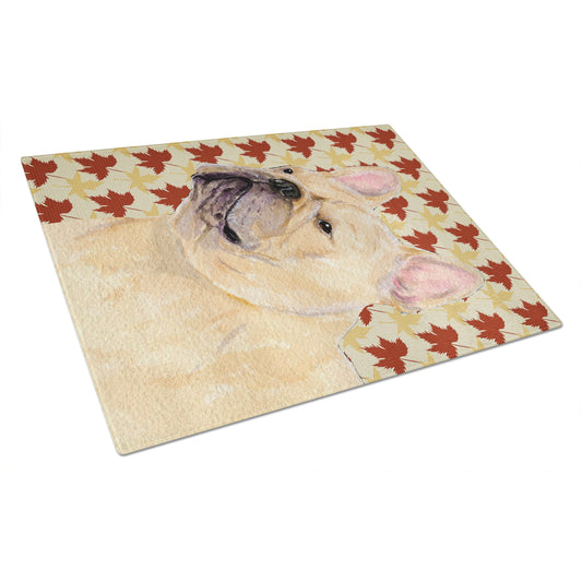 Caroline's Treasures SS4371LCB French Bulldog Fall Leaves Portrait Glass Cutting Board Large, 12H x 16W, multicolor
