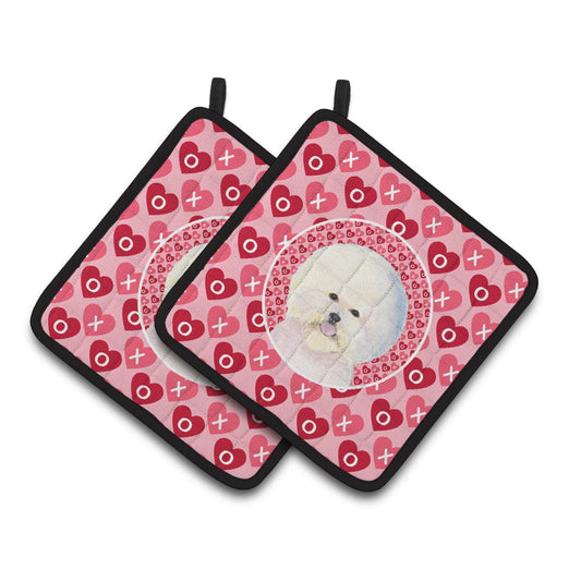 Caroline's Treasures SS4526PTHD Bichon Frise Hearts Love and Valentine's Day Portrait Pair of Pot Holders, 7.5HX7.5W,